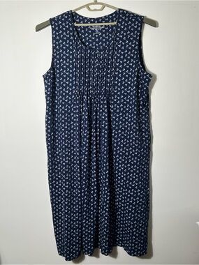 Vermont Country Store Dress 3X Blue Floral Sleeveless Cotton Pockets Jumper